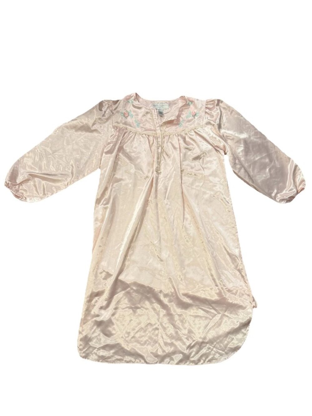 Erica Taylor Petite Small Pink Long Sleeve Moo Moo Night Gown Lace Detail